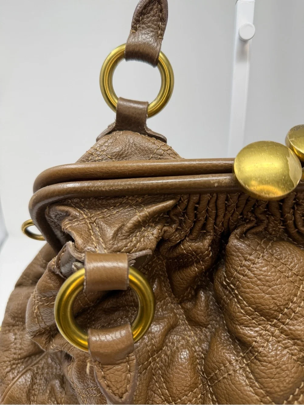 Marc Jacobs Stam Quilted Brown contrast stitch/maroon suede interior Fall 2005